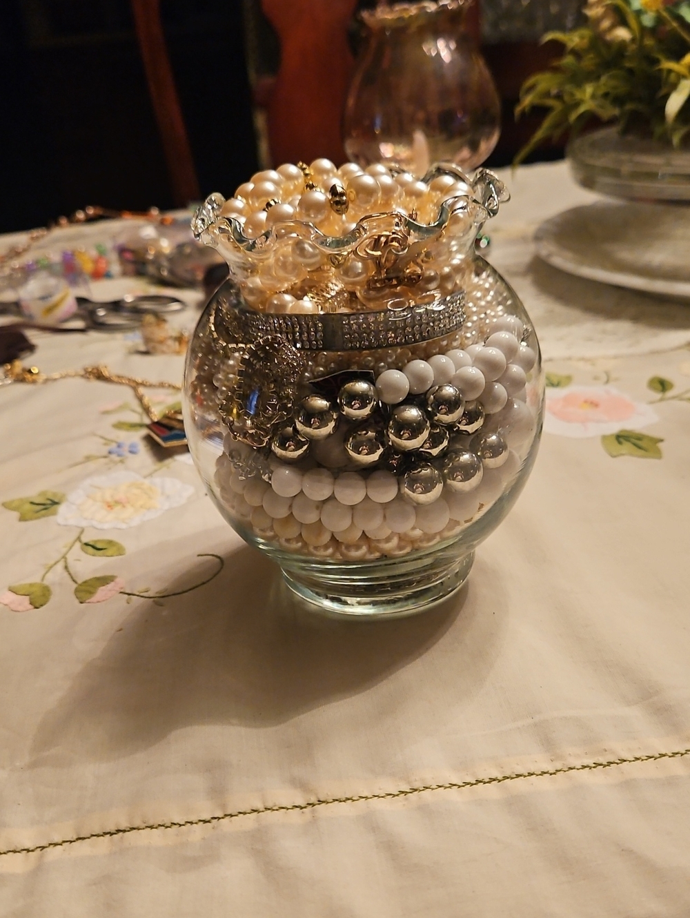 Glass Jar Filled w/ Bling White Silver Wearable Jewelry